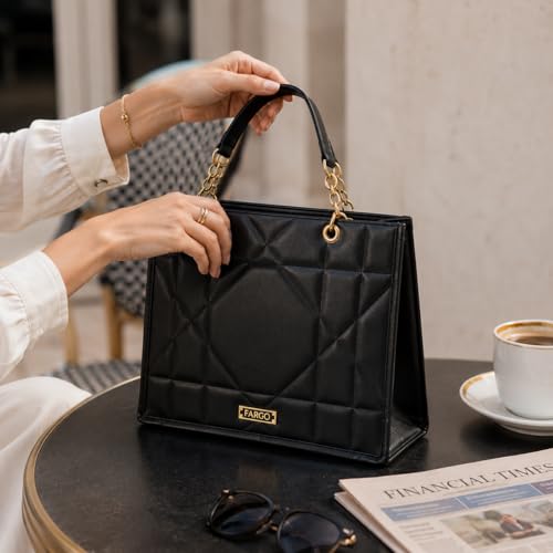 Image of Fargo Matrix Tote Bag for Women | Vegan Leather Handbag with 15-Inch Laptop Compartment, Smooth Zip | Stylish Office, College & Daily Use Tote | Made in India