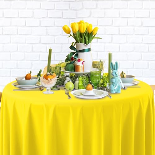Image of Ragnhild 16 Pack Yellow Plastic Round Tablecloth, 84 Inch, Waterproof & Stain Resistant, Perfect for Birthday Parties, Graduations, Weddings, Everyday Use