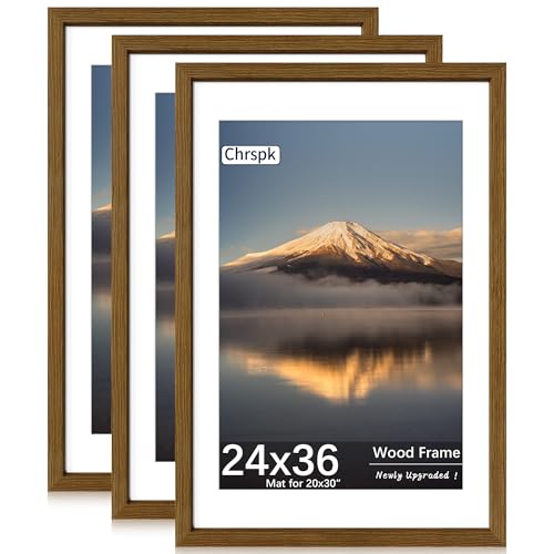 Chrspk 24X36 Poster Frame Display Pictures 20X30 with Mat or 24X36 Without Wall Hanging Frames Rustic Brown 3 Pack