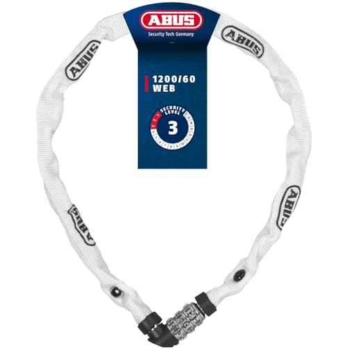 ABUS Kettenschloss 1200 Web – Zahlenschloss mit 3-stelliger Kombination – Kette aus gehärtetem Stahl – Leichtes Fahrradschloss mit Farbauswahl – Fahrradzubehör – 60 cm – Weiß