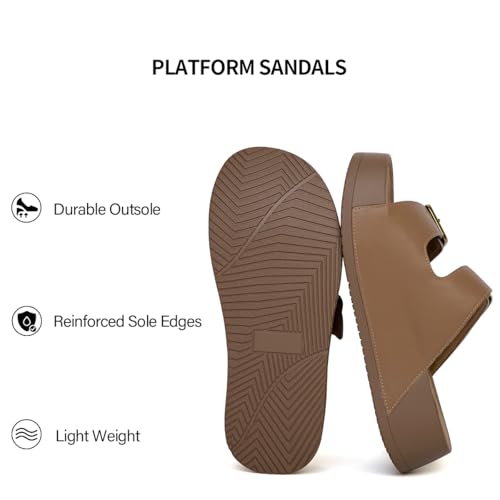 Image of Platform Sandals Women Genuine Leather Slip-on Beach Slide Buckle Comfortable Sandals with Memory Foam Soft Lining and Open Toe Low Wedges