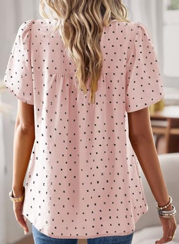 Image of Falechay Womens Summer Tops Crewneck Short Sleeve Shirts Casual Chiffon Blouses Flowy Lace Hem Boho Clothing Trendy 2026