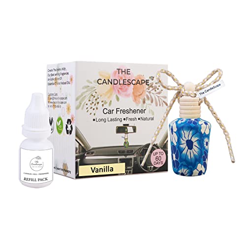 Image of Vanilla Car Air Freshener with Refill | Luxury car Freshener Made with Essential oil Fragrances | Rubber Coated designer bottle | 10 ml Diffuser bottle + 10 ml Refill