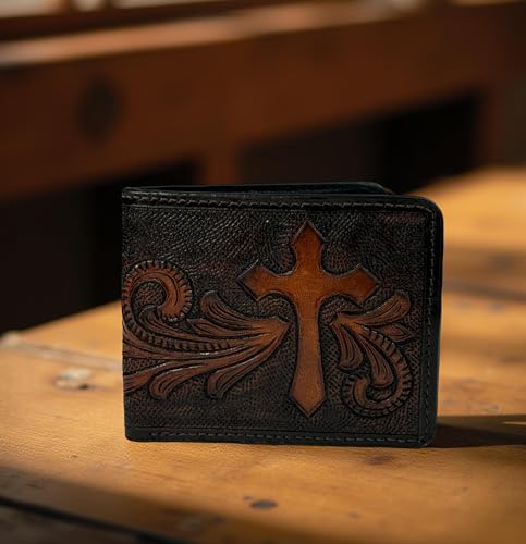 Western Leather Wallet For Women Man Floral Tooled Clutch Bifold Wallet with Card Holder2