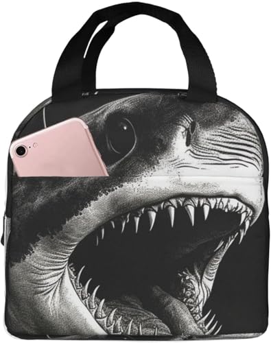 断熱ランチバッグ メンズ レディース 大人用 再利用可能 ランチボックス ブラック シャークヘッド 漏れ防止 クーラーバッグ 大容量 フードランチコンテナ ランチトートバッグ オフィス 仕事 ピクニック用