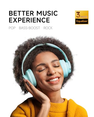 Image of Picun B8 Bluetooth Over Ear Headphones, 120H Playtime with 3 EQ Modes, Low Latency, Hands-Free Calls, Deep Bass for Travel, Home, Office & PC (Cyan)