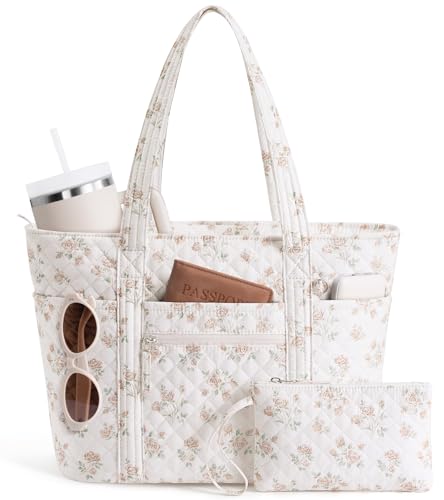 Bagstellar Quilted Tote Bag for Women Puffer Cotton Work Tote Teacher Nurse Shoulder Bag Handbag for School Travel Nursing