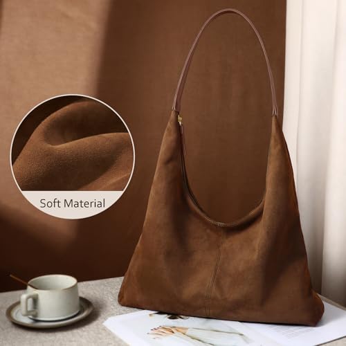 WHIPPY Suede Shoulder Bag for Women Suede Purse Boho Bags Slouchy Tote Bag Trendy Crescent Bag Casual Work Travel Handbag,Light Brown by WHIPPY - Used condition - Image 5