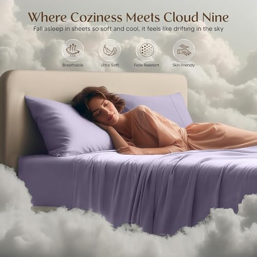 Image of Utopia Bedding King Sheet Set - 4 Piece Bed Sheets for King Size Bed, Soft and Breathable Microfiber, Includes 1 Fitted Sheet, 1 Flat Sheet and 2 Pillowcases (Lavender)