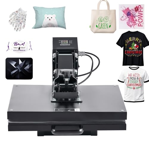 CREWORKS 40x50cm Transferpresse 2000W Heißpresse mit Doppelanzeige Industrielle Flachbett-Heizpresse für T-Shirts DIY Sublimation Große Druckfläche & Automatische Abschaltung Schwarz