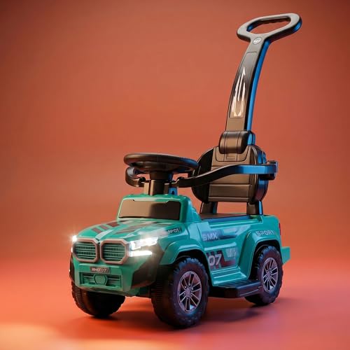 Image of Baybee Ride on Cars for Kids | Baby Push Ride ons Toys Car with Parental Handle & Safety Guardrail | Baby Toy Car with Backrest, Light & Music | Outdoor Kids Cars for 1 to 3 Years (Nitro Pro Green)