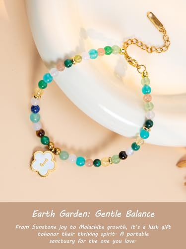 SENLLY Crystal Initial Bracelet, Meaningful Gift for Women Crafted with Natural Stone & Floral Letter Charm J, Adjustable for Mom Daughter Sister Wife Friend - image 2