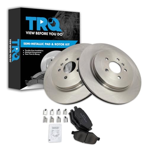 Image of TRQ Rear Brake Pad and Rotor Set Semi Metallic Vented Rotors | For 2013-2019 Ford Explorer Flex Police Interceptor Utility Taurus Lincoln MKT