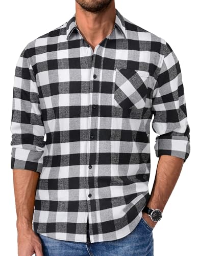 COOFANDY Black Flannel Men Untucked Shirts for Men Long Sleeve Relaxed Fit Flannel Shirt COOFANDY Black Flannel Men Untucked Shirts for Men Long Sleeve Relaxed Fit Flannel Shirt