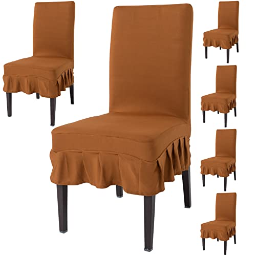 Image of HOKIPO Polyester Blend Stretchable Dining Chair Frill Cover Set Of 6 Washable Slip Covers (Ar-4092-D4*6)