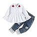Zukmuk 3 Pezzi Completini Bambina Top Pullover Carino Maniche Lunghe + Pantaloni Lunghi a Zampa + Fascia per Capelli Abiti alla Moda Casual Bambine San Valentino (Bianco B, 5-6 Anni)