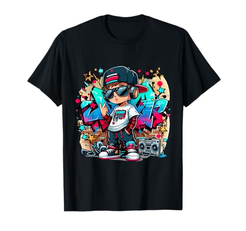 Cool Hip Hop Guy with Graffiti Illustration Graphic Style T-Shirt