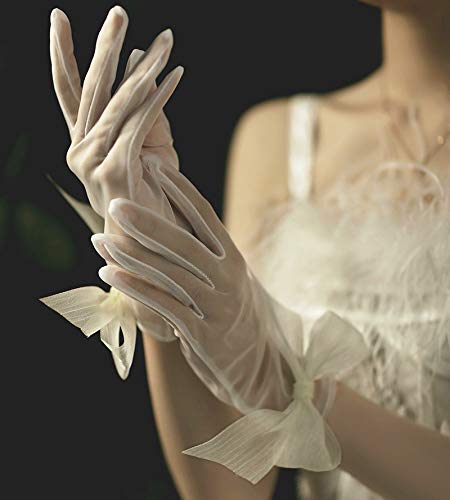 Handschuhe Frauen Lace Mesh Gloves Damen Weiße Armbandhandschuhe Große Bogenknoten Ehe Glove Party Cosplay Zubehör Damenhandschuhe (Size : Flower
