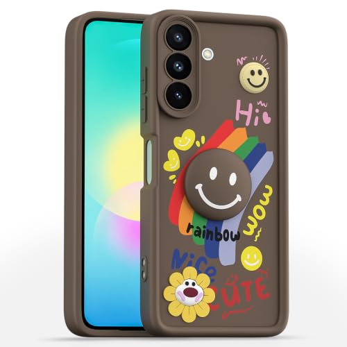 Image of Pikkme Back Cover for Samsung Galaxy A27 5G / M47 5G | Soft Silicone| Cute Rainbow Smile & 3D Cartoon Flower Design | Shockproof Raised Camera Protection Bumper Case (Brown)