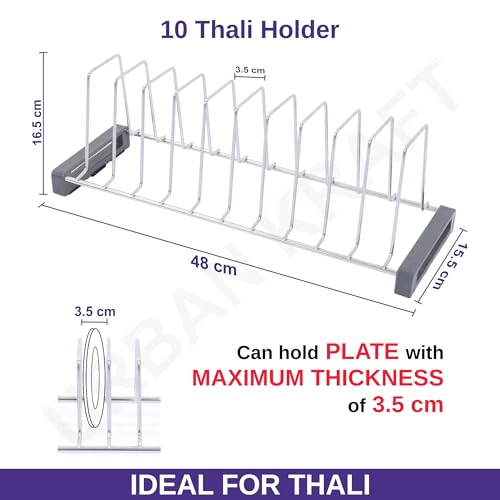 Image of URBAN KRAFT Modular Kitchen Basket Plate Fixer Set of 2 /Tandem Box Drawer /Plate Organizer for Cabinet /Thali Stand Holder - Saucer Rack((Thali+Saucer) Stand) Chrome