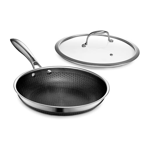HexClad Hybrid Nonstick 10-Inch Frying Pan with Tempered Glass...