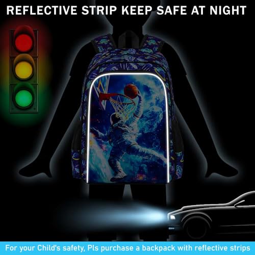Image of HPJGD 3PCS Kids Astronaut Backpack, Water Resistant Bookbag for Boys Set with Lunch Box, Cool School Bag for Elementary Preschool Toddler - Basketball Astronaut