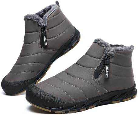 Snow Boots Mens Waterproof Winter Boots Fur Lined Warm Ankle Boots Zipper Closure Slip on Outdoor Boot Comfortable Walking Shoes