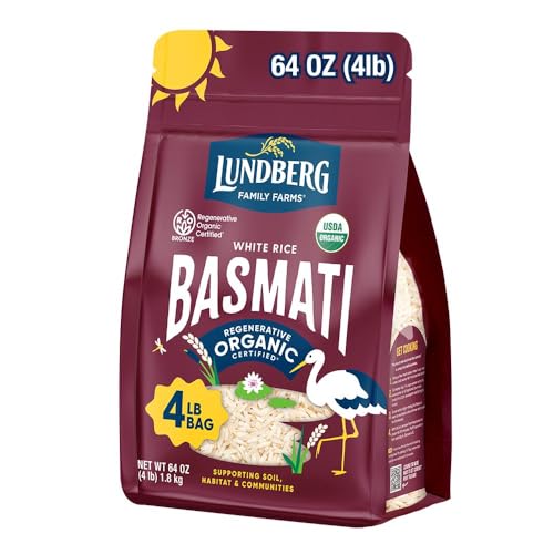 Lundberg Basmati Rice, Long Grain White Rice - Non-Sticky, Fluffy, Nutty, Aromatic Rice, Vegan Food, Healthy Meals, Gluten-Free, Grown in California, 64 Oz