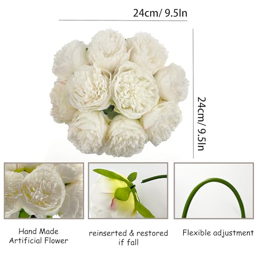 2 Bouquet 10Heads Artificial Fake Peony Flowers Silk Faux White Flower for Home Office Party Wedding Decorations image 6