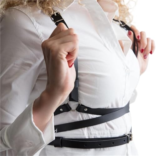 White PU Leather O-Ring Belt Trendy Body Bondage Harness Straps Suspenders Punk Rock Festival Rave Clothes (Color : Style 4, Size : One size)