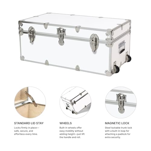 Image of Large Essential Trunk With Wheels, Tray, & Lid Organizer - 32 inchx18 inchx14 inch, 1000+ lbs Capacity. Strong, USA Made Summer Camp Footlocker, and Secure College Dorm Storage Chest