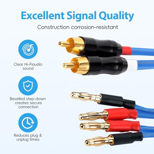 KK Cable Q-P2 18 Gauge OFC Speaker Wire Pair with RCA Male (White & Red) to 2 Pair Banana (4banana) Plugs, Q-P2 (1.5M(4.92ft))