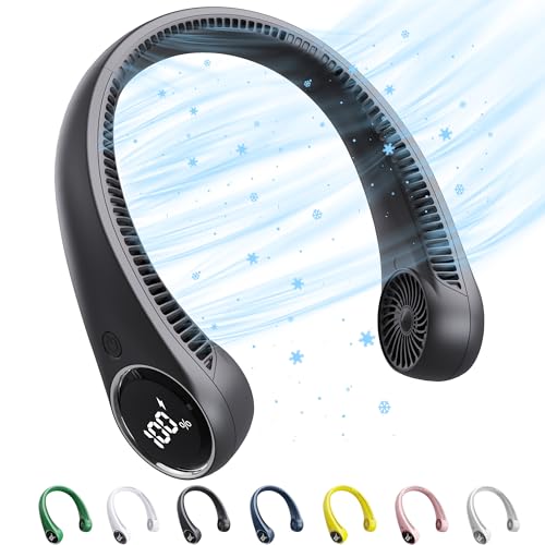 SAMISKO Personal Cooling Portable Neck Fans - USB Rechargeable,360 Free Rotation & Lower Noise Bladeless Battery Operated Design with 3 Speeds Duration 48 hrs, Small Neck Air Conditioner(Black)