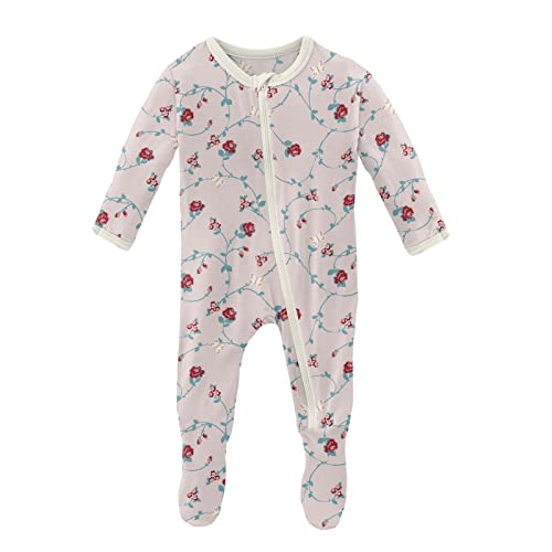 Kickee Pants Print Footie With Zipper, Fitted Long Sleeve Pajamas, Ultra Soft Everyday One-Piece Loungewear, Baby And Kid Clothes For Boys And Girls (Macaroon Floral Vines - 3-6 Months) #TOP13