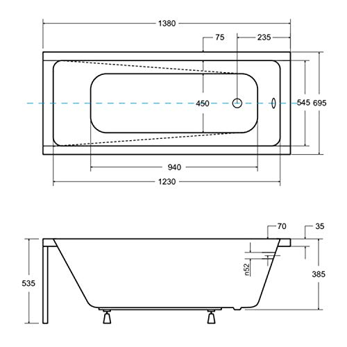 ECOLAM® Badewanne Wanne Rechteck Modern Acryl weiß 140x70 cm+ Bambus Ablage + Styroporverkleidung 1.041 zum Verfliesen + Ablaufgarnitur Ab- und Überlauf Automatik Füße Silikon Komplett-Set – Bild 5