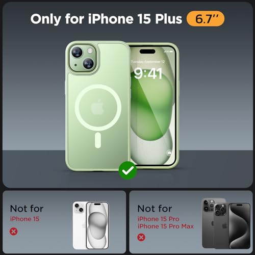 Image of Miracase Magnetic for iPhone 15 Plus Case 6.7 inch (Compatible with MagSafe)(with 2X Screen Protectors) Military-Grade Protection, Anti-Fingerprint Translucent Matte Phone Cover, Light Green