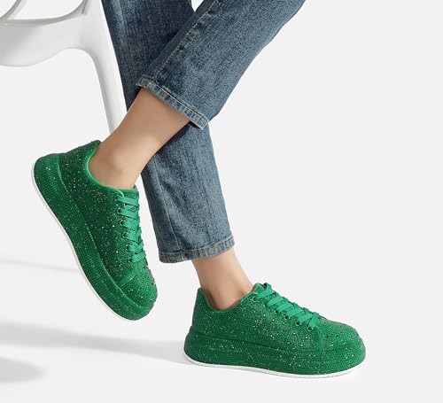 Image of LUCKY STEP Rhinestone Platform Sneakers for Women | Sparkly Glitter Bling Tennis Shoes Fashion Wedding Party Walking Sneakers