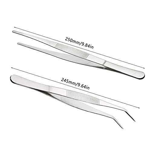 Long Straight Tweezers Bent Tweezers Blunt Tweezers 25cm/9.84in Stainless Steel Professional Non-Slip Angled Tweezers Set for Aquatic Pets Corals - Image 2