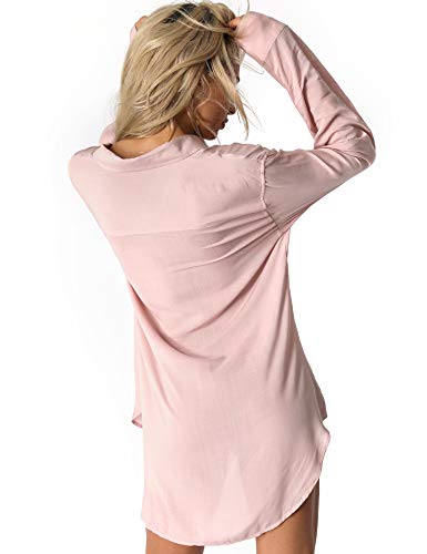Image of TOUSYEA Sleep Shirts for Women Button Down Shirts Long Sleeve Sleepwear Swimsuit Cover Ups Soft Pajama Tops