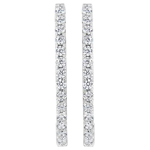 14K White Gold 2.0 Cttw Round Brilliant Cut Diamond Oblong Hinged Leverback Hoop Earrings (I-J Color, I1-I2 Clarity)
