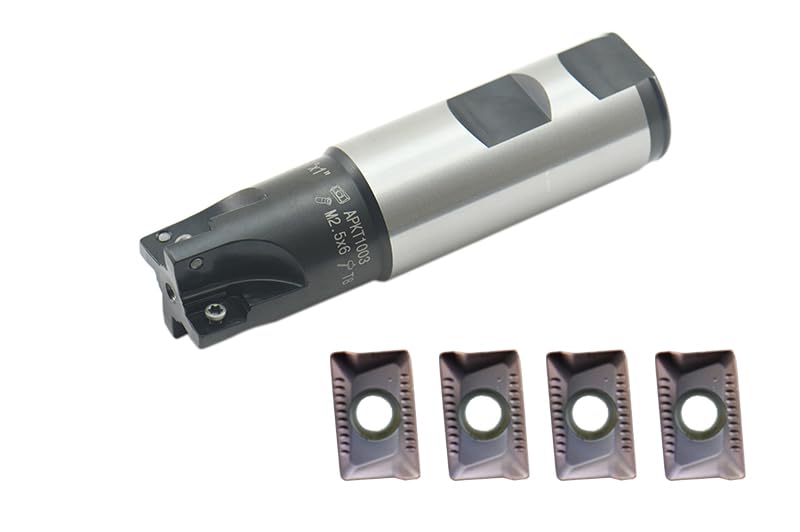 Image of Shars CNC 1 inch 4 Flutes 90 Indexable End Mill with 4 PCS APKT 22 1003 Insert New 404-1863W+404-6960(4) P[
