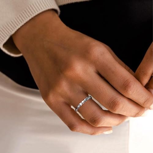 ChicSilver 925 Sterling Silver Ring 2mm Retro Evil Eye/Vine Stacking Rings Eternity Wedding Band for Women Size 5-12(with Gift Box)2