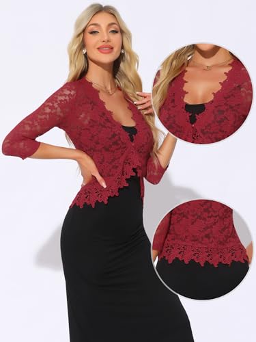 Image of Allegra K Floral Lace Shrugs for Women's Evening 3 /4 Sleeves Formal Elegant Bolero Cardigan