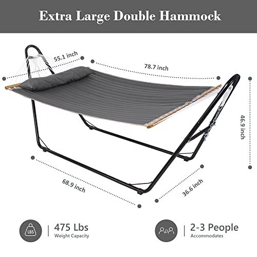 Suncreat Portable Double Hammock With Stand Included, 475 Lbs Capacity, Outdoor Heavy Duty Hammock With Large Soft Pillow, Dark Gray #TOP6