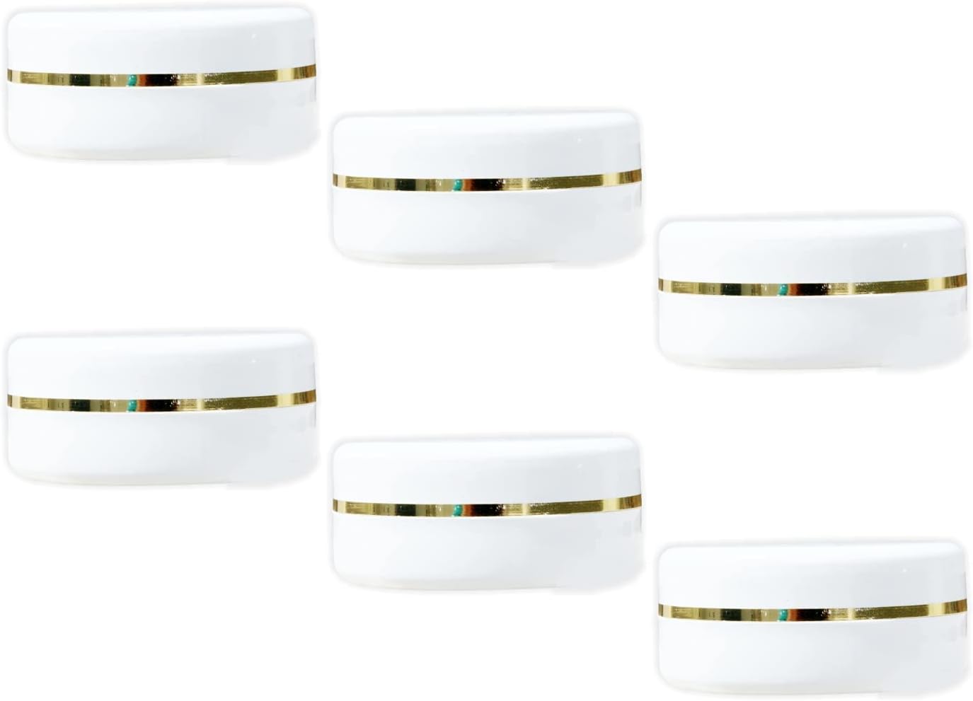 White Plastic Jar Storage Container with Dome Golden Rim Lid Portable Refillable & Reusable Cosmetic Empty Jar For Face Cream Lip Balm Lotion Gel with Inner Lid For Zero Spillage 50gm- Pack of 6