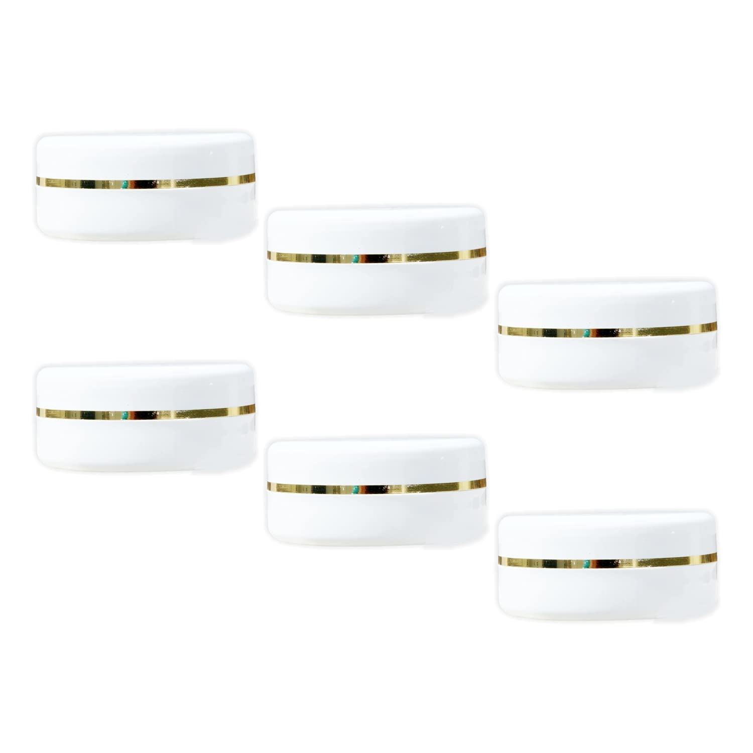 White Plastic Jar Storage Container with Dome Golden Rim Lid Portable Refillable & Reusable Cosmetic Empty Jar For Face Cream Lip Balm Lotion Gel with Inner Lid For Zero Spillage 50gm- Pack of 6