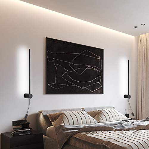 Ditoon Modern Plug in Wall Sconce LED Matte Black Wall Lamp with Plug in Cord On/Off Switch 21 5/8 inches Cool White Lamp for Bedroom,Bathroom,Pathway(1-Pack)