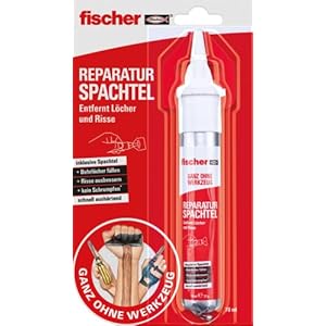 fischer Reparaturspachtel, fertige Spachtelmasse in Naturweiß, repariert Löcher & Risse, schwundfrei, geeignet für Holz, Beton, Putz, Mauerwerk uvm., 70 ml (37 g)