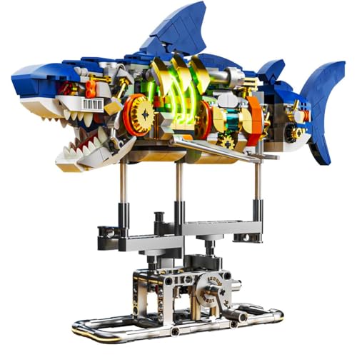 Techni Tiburon,687pcs Juguetes De Construcción,Juego Creator para Niños Y Adultos,diseño De Tiburón Blanco con Base Giratoria Y Inserto Luminoso, Fans De Los Animales Y Los Temas.