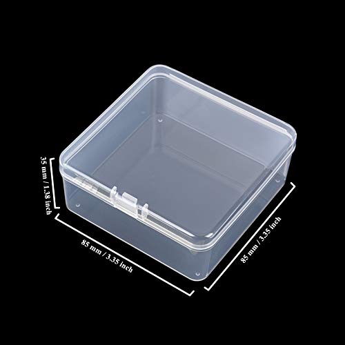 Image of 12 Pieces Square Empty Mini Clear Plastic Storage Box, 3.35x3.35x1.38 inch | Hinged Lids, For Small Items, Craft Projects